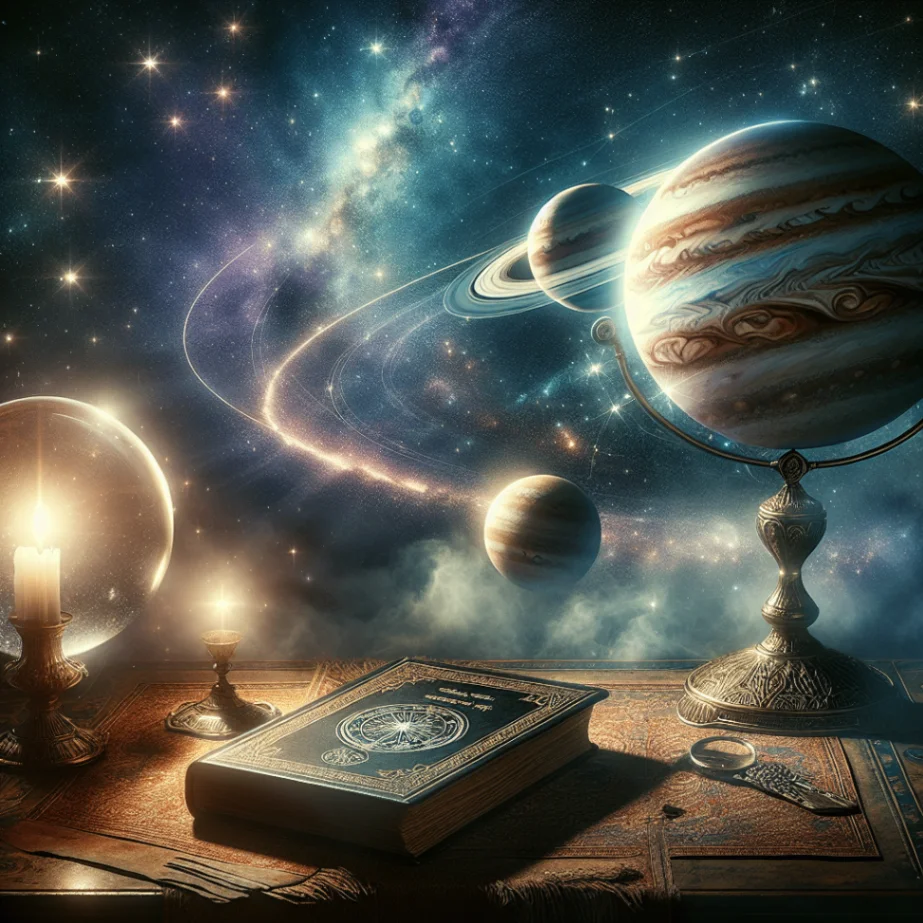 Vedic Astrology chart and meditation symbols representing cosmic alignment